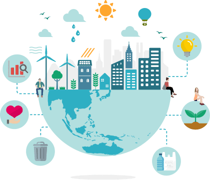 SDGsと持続可能な都市・農業をあらわすイラスト